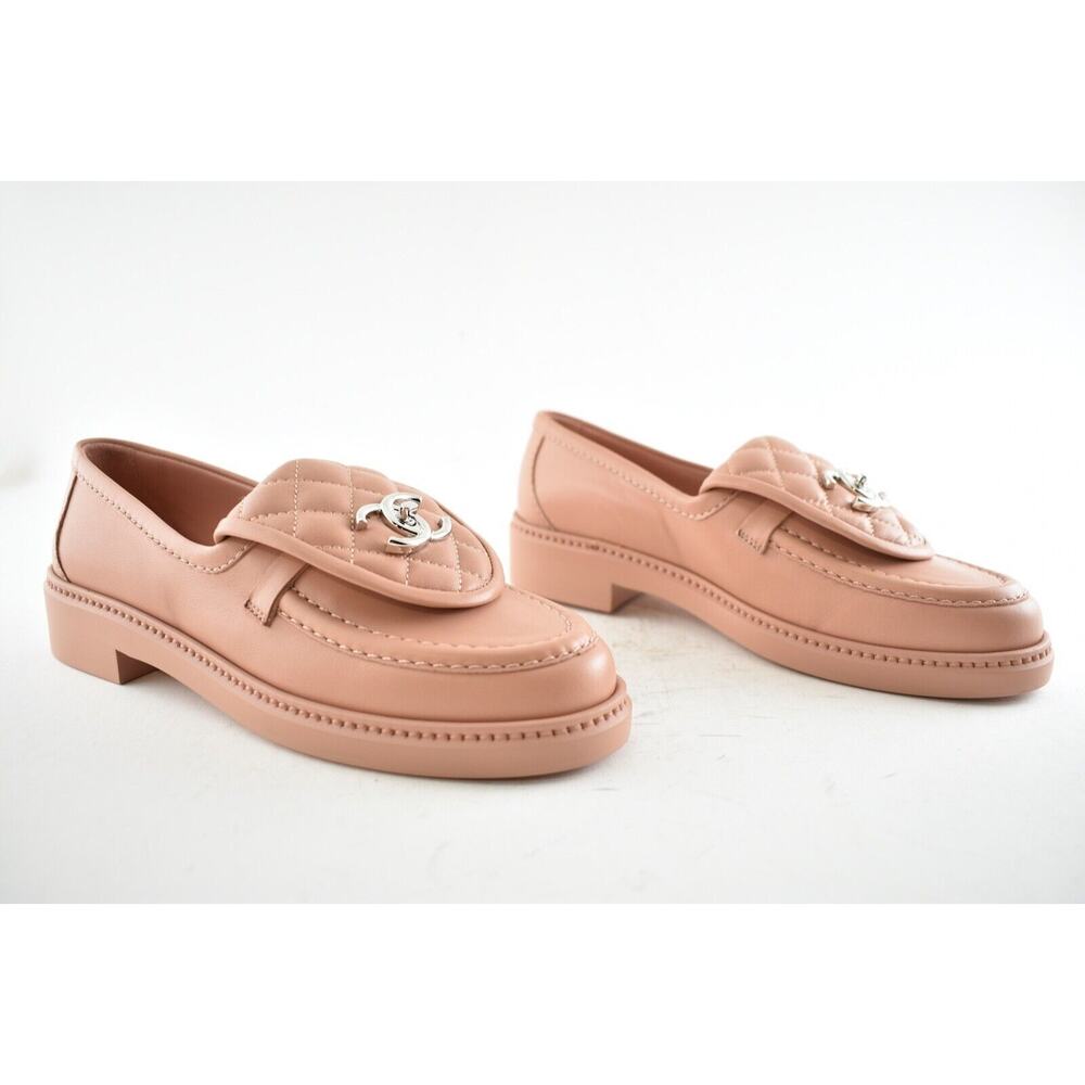 Chanel 21B Pink Silver Quilted Flap Turnlock CC Logo Mule Slip Flat Loafer 39.5 - Picture 4 of 11